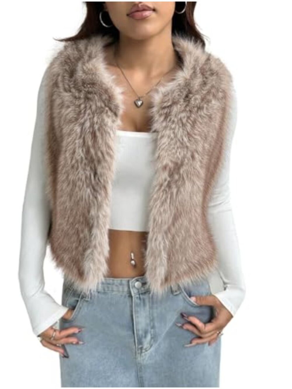 Faux Fur Open Front Vest Jacket Sleeveless